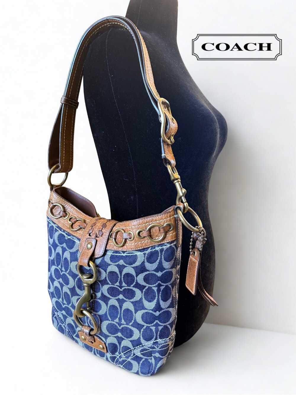 Vintage Y2K Coach Jackie Denim Signature Dog Leash Hobo 10406